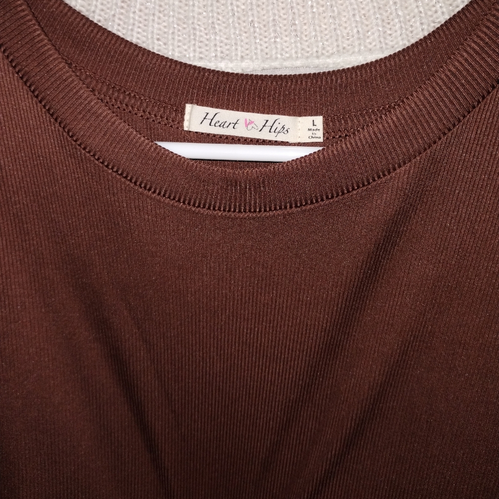Modal Ribbed Short Sleeve Top -Coffee - Picture 2 of 4